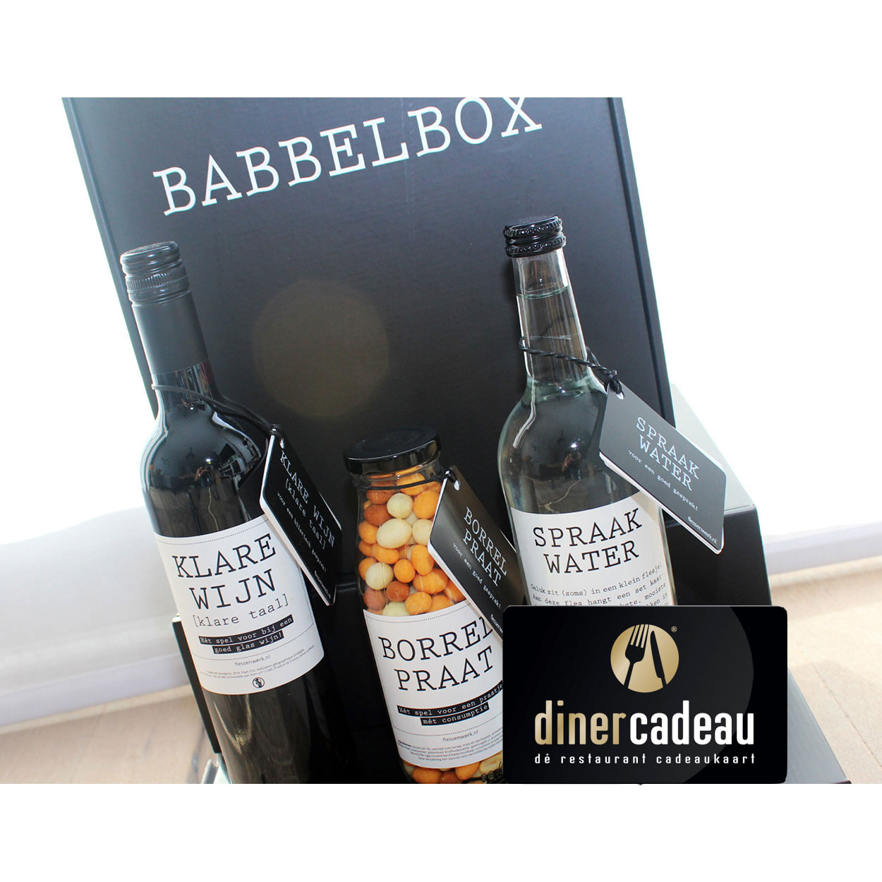 Diner cadeau 15 euro + Babbelbox lekker borrelen